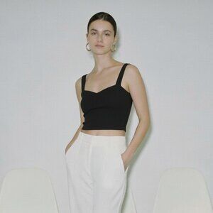 Black Ribbed Sweetheart Neck Cropped Tank Top XS New with tags